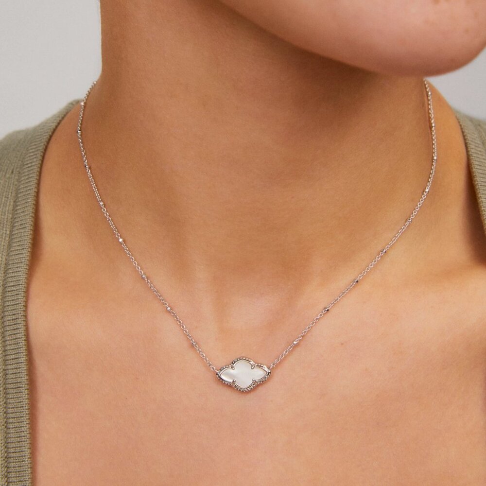 Abbie Silver Pendant Necklace in Ivory Mother-of-Pearl - Picture 4 of 8